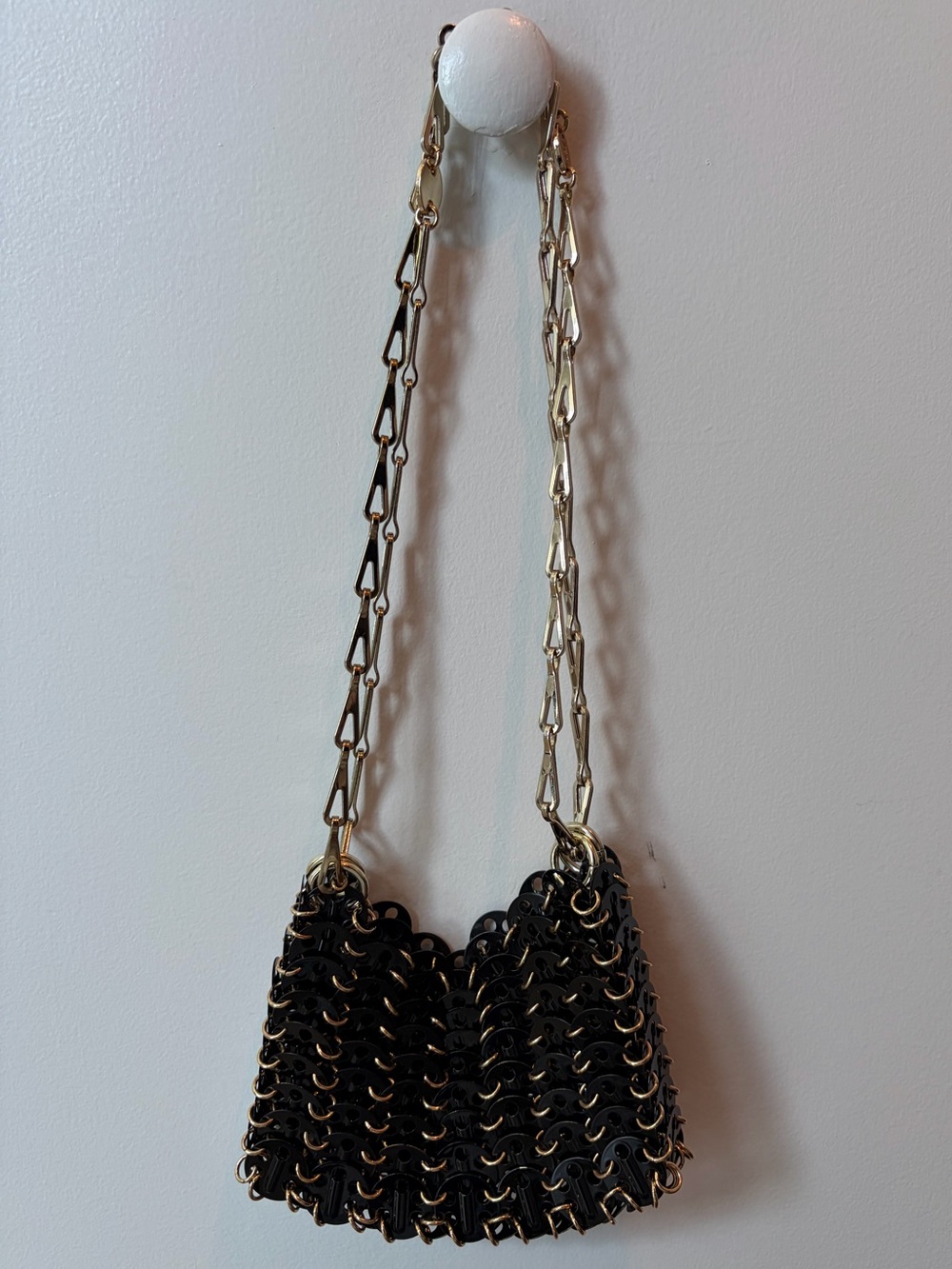 Paco Rabanne Black Sequin-Link Shoulder Bag with Gold Chain - Picture 2 of 6